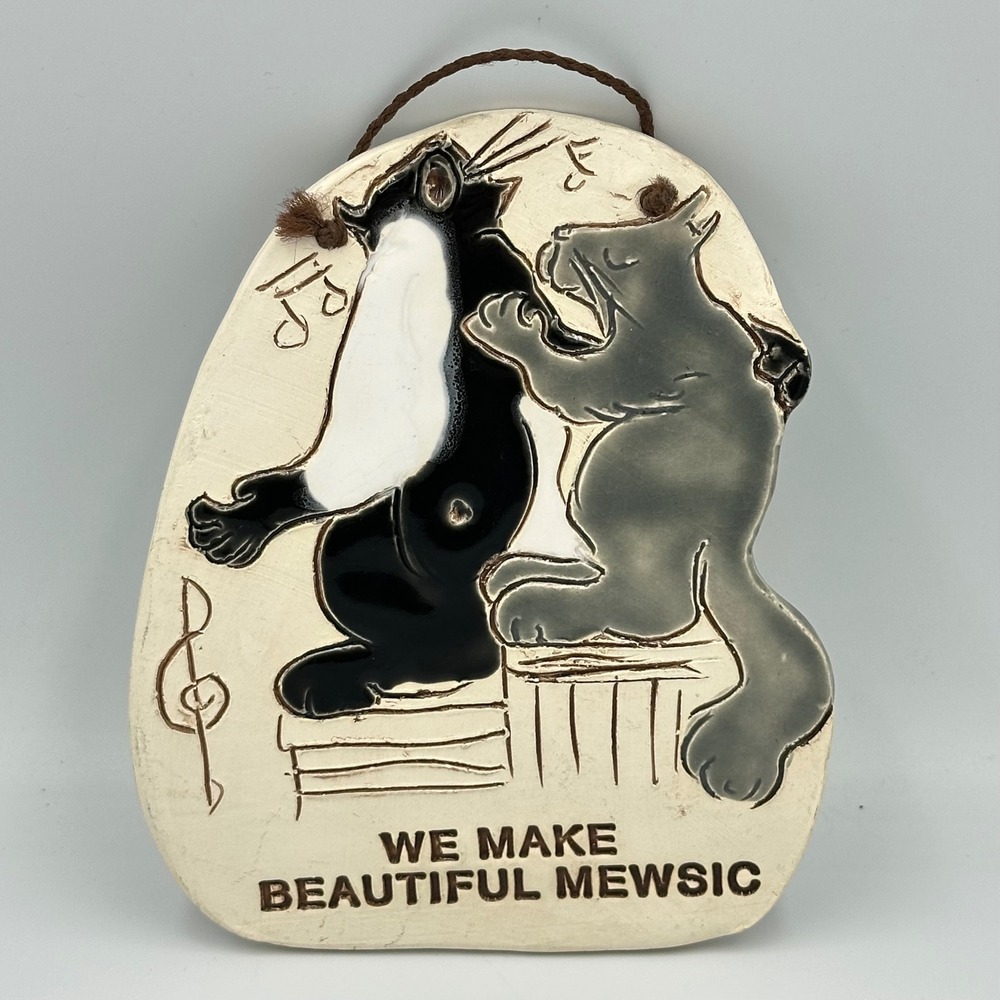 Vintage SMP 1993 Ceramic Cat Wall‎ Plaque "We Make Beautiful Mewsic" cute Whimsy